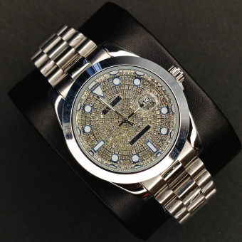 رولکس مردانه کد(7038) نقره ای صفحه نگینی