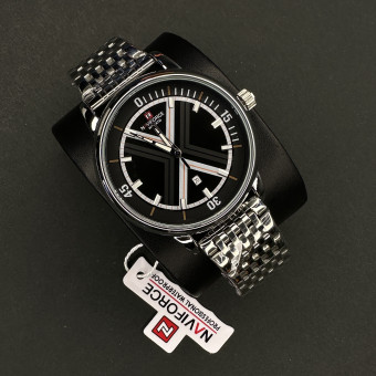 نیوی فورس مردانه موتور ژاپن کد(6513) نقره ای صفحه رفلکس مشکی سورمه ای