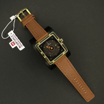 نیوی فورس مردانه موتور ژاپن مربعی کد(6507) قاب طلایی شیشه رفلکس بند قهوه ای