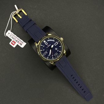 نیوی فورس مردانه موتور ژاپن کد(6484) قاب طلایی بند سرمه ای