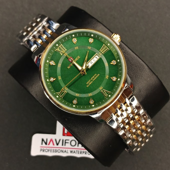 نیوی فورس مردانه کد(7213) قاب و بند طلایی نقره ای صفحه سبز