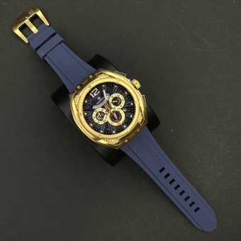 نیوی فورس مردانه موتور ژاپن کد (7215) قاب طلایی بند سورمه ای