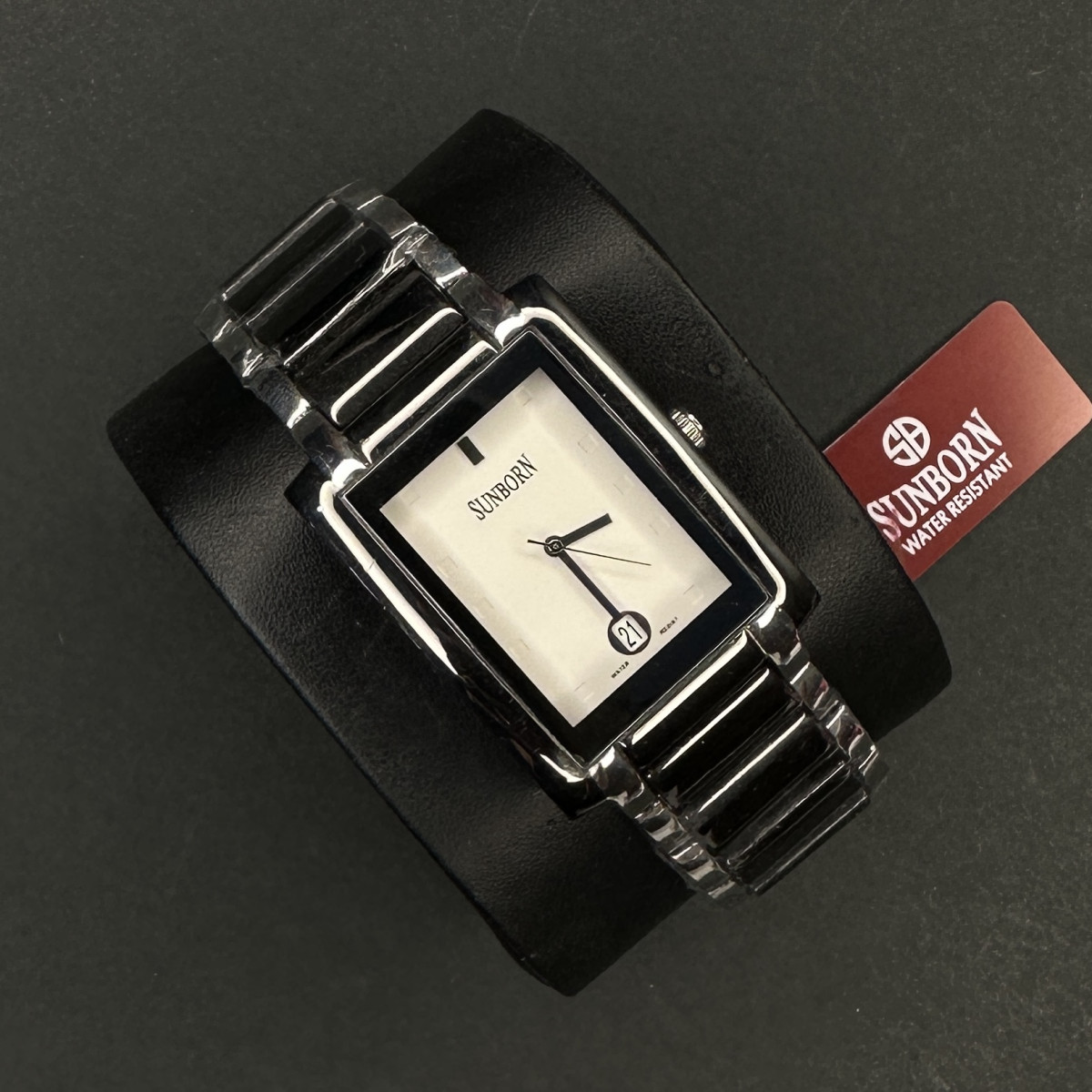 برند SUNBORN موتور ژاپن کد (6318) بند مشکی نقره ای صفحه سفید