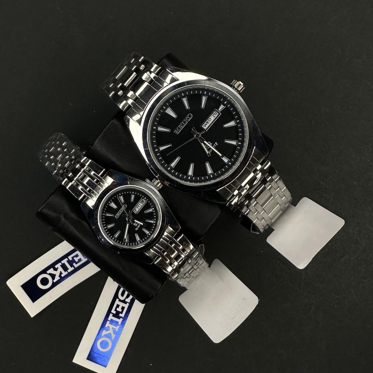 ست سیکو 5 دوتقویمه کد(6381) بند نقره ای صفحه مشکی