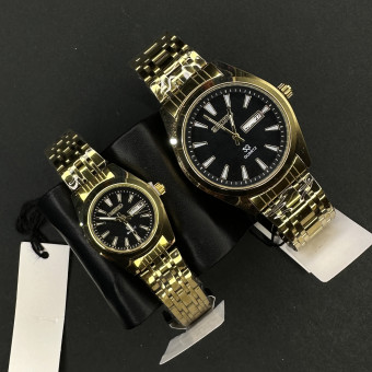 ست سیکو 5 دوتقویمه کد(6382) بند طلایی صفحه مشکی