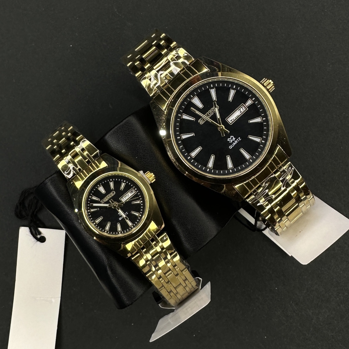 ست سیکو 5 دوتقویمه کد(6382) بند طلایی صفحه مشکی