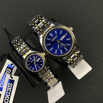 ست سیکو 5 دوتقویمه کد(6383) بند نقره ای طلایی صفحه آبی