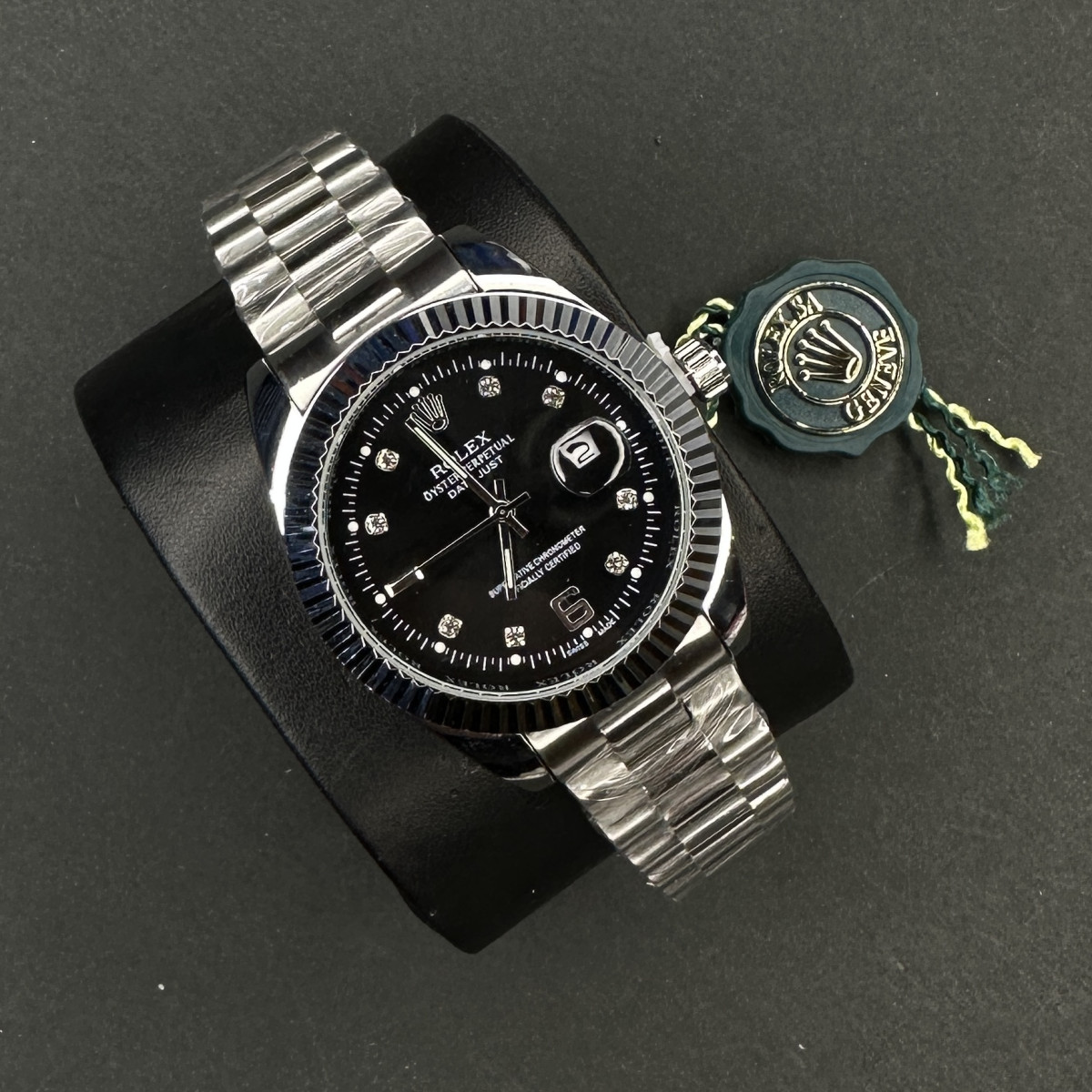 رولکس DAY DATE کد(6387) نقره ای صفحه مشکی