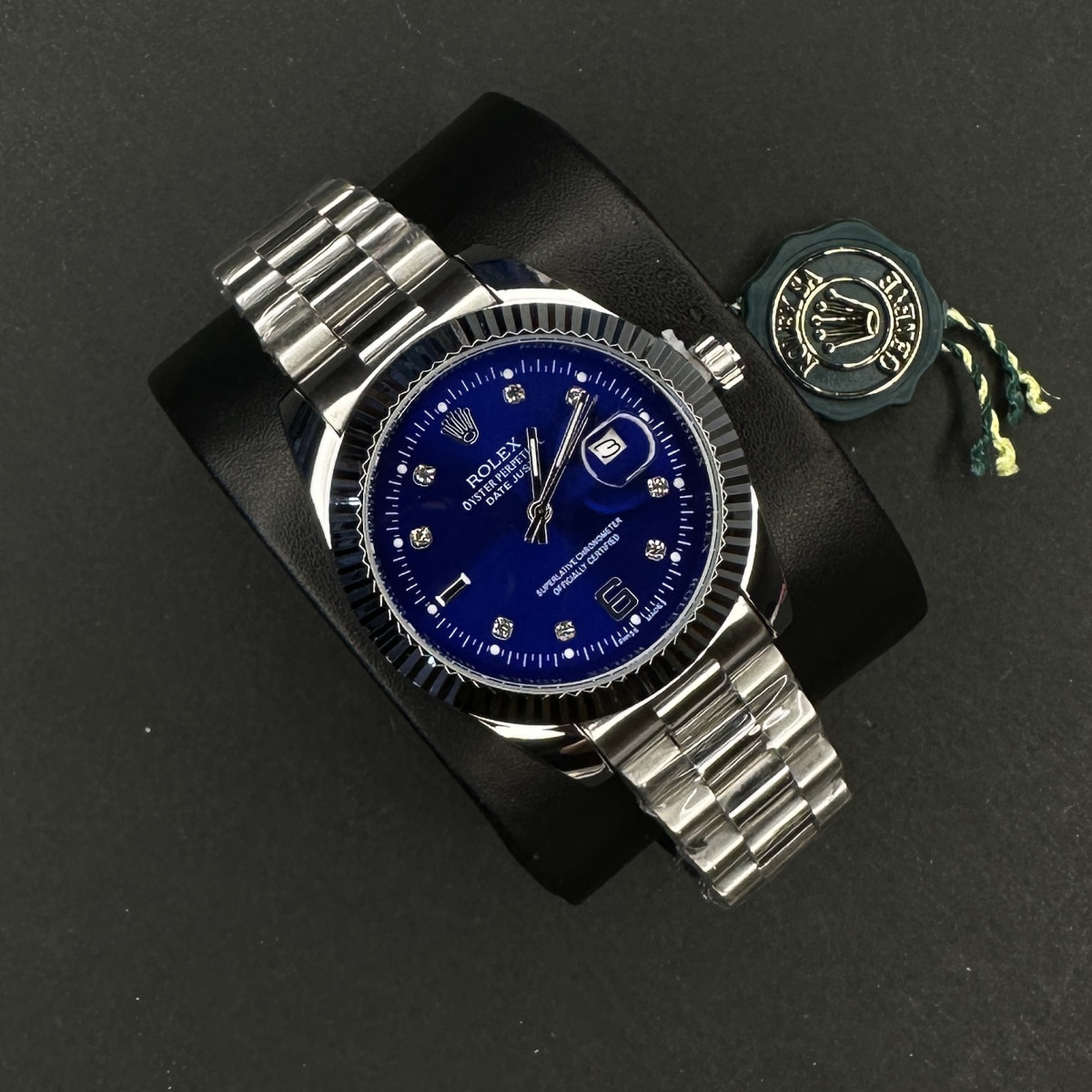 رولکس DAY DATE کد(6389) نقره ای صفحه آبی