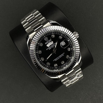 رولکس مردانه DAY DATE کد(8021) نقره ای صفحه مشکی