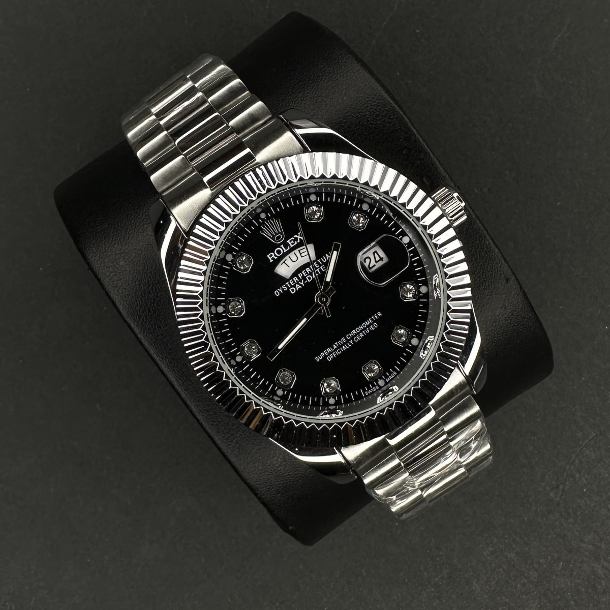 رولکس مردانه DAY DATE کد(8021) نقره ای صفحه مشکی