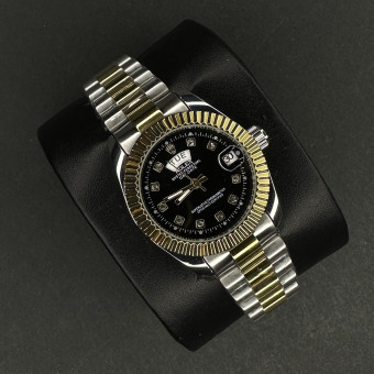 رولکس زنانه DAY DATE کد(8025) بند طلایی نقره ای صفحه مشکی