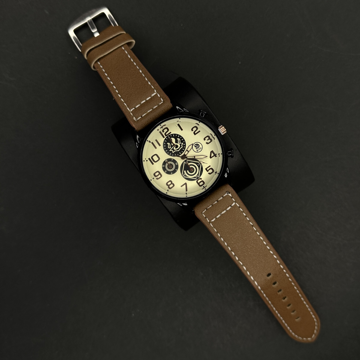 اسپرت مردانه کد(8113) بند قهوه ای صفحه شیری شیشه رفلکس