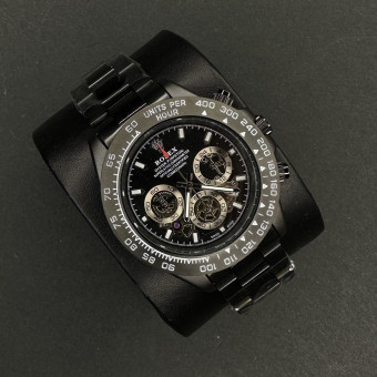 ساعت ROLEX کرنوگراف سه موتوره کد (8144) بند مشکی صفحه مشکی