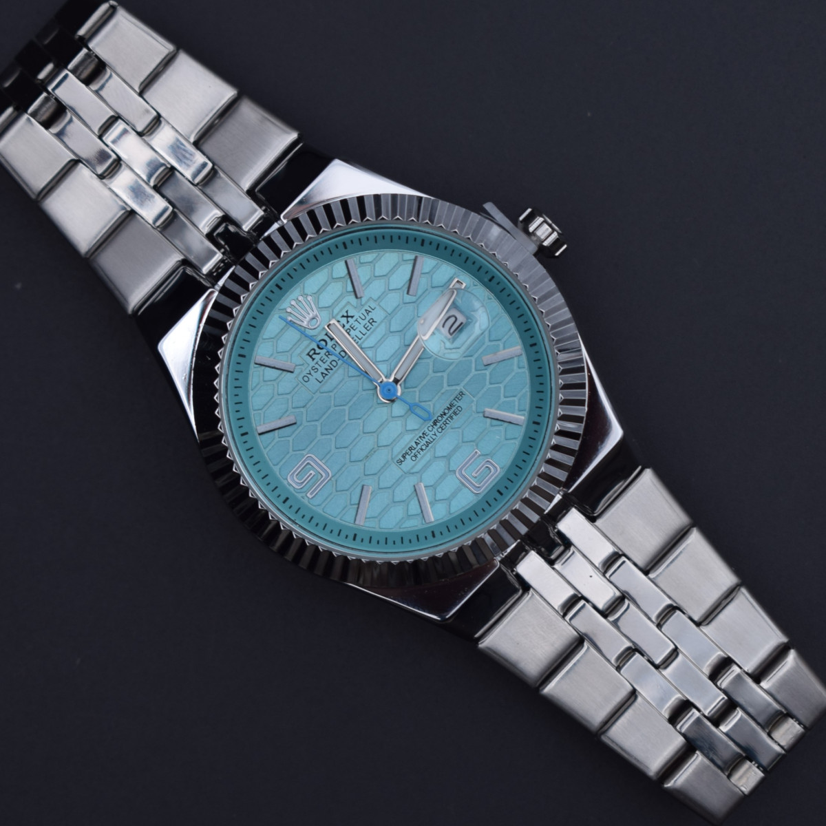 رولکس oyster perpetual مردانه کد (9041) نقره ای صفحه آبی تیفانی