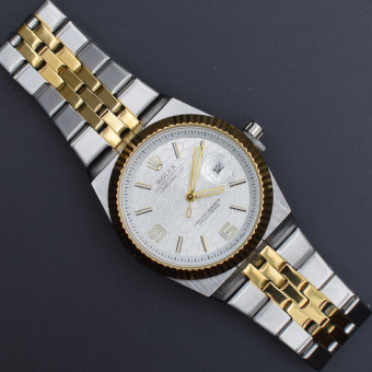 رولکس oyster perpetual مردانه کد (9362)بند نقره ای رگه طلایی صفحه سفید