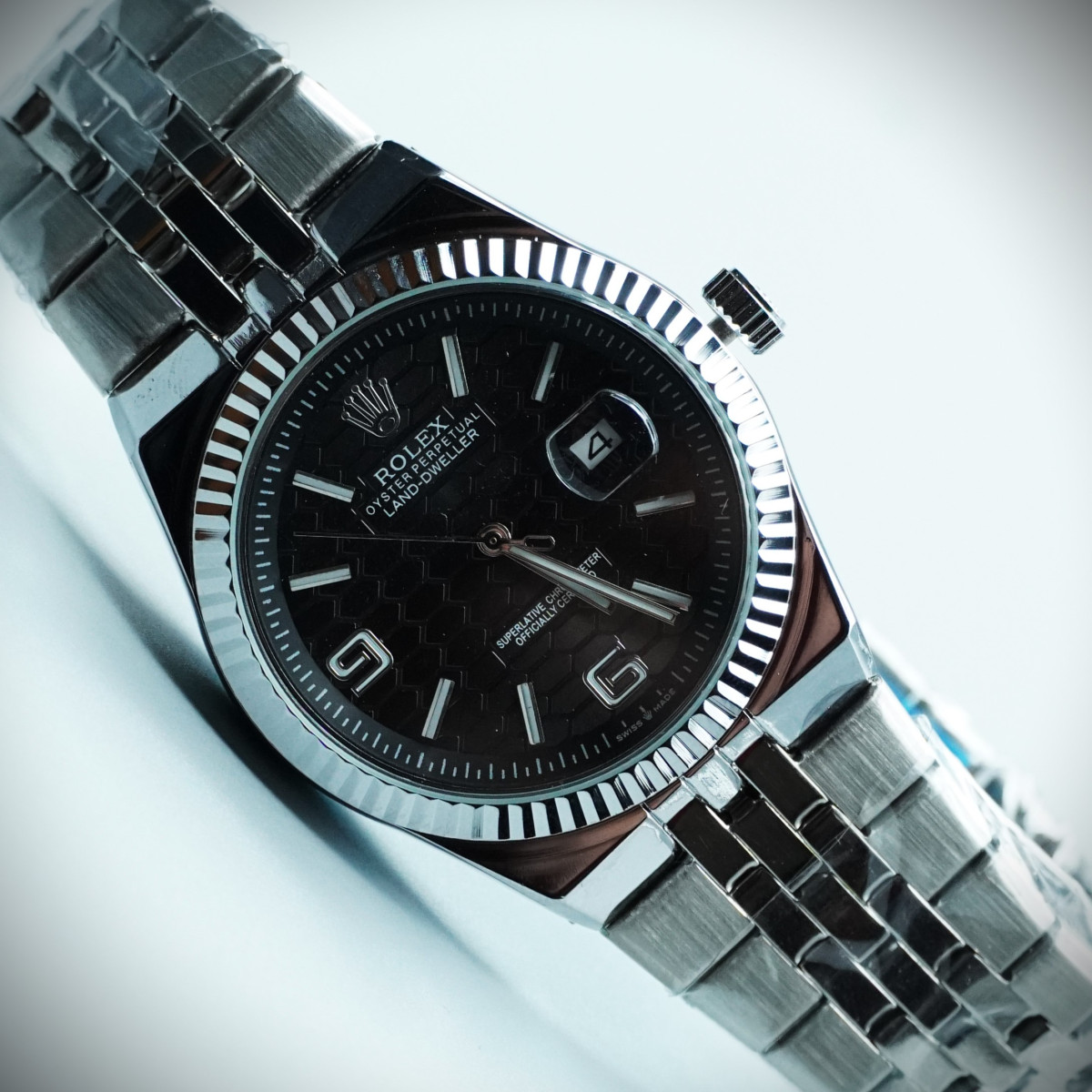 رولکس oyster perpetual مردانه کد (641) بند و قاب نقره ای صفحه مشکی