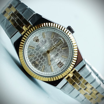 رولکس oyster perpetual مردانه کد (644) بند و قاب نقره ای طلایی صفحه نقره ای