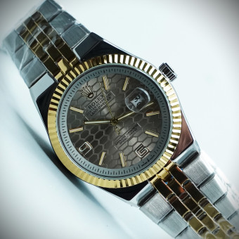 رولکس oyster perpetual مردانه کد (645) بند و قاب نقره ای طلایی صفحه طوسی