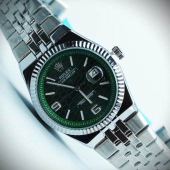 رولکس oyster perpetual مردانه کد (647) بند و قاب نقره ای صفحه سبز