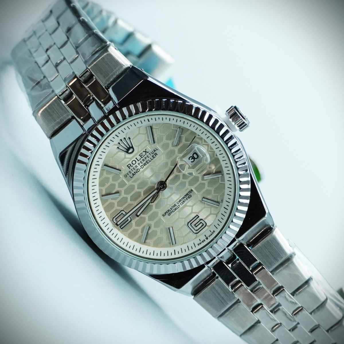 رولکس oyster perpetual مردانه کد (649) بند و قاب نقره ای صفحه سفید