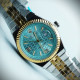 رولکس oyster perpetual مردانه کد (645) بند و قاب نقره ای طلایی صفحه آبی روشن