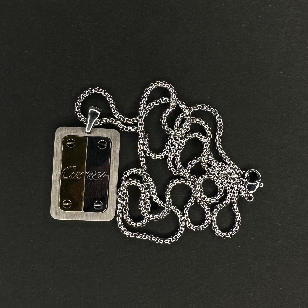 گردنبند طرح CARTER کد(3090) طلایی نقره ای زنجیر نقره ای