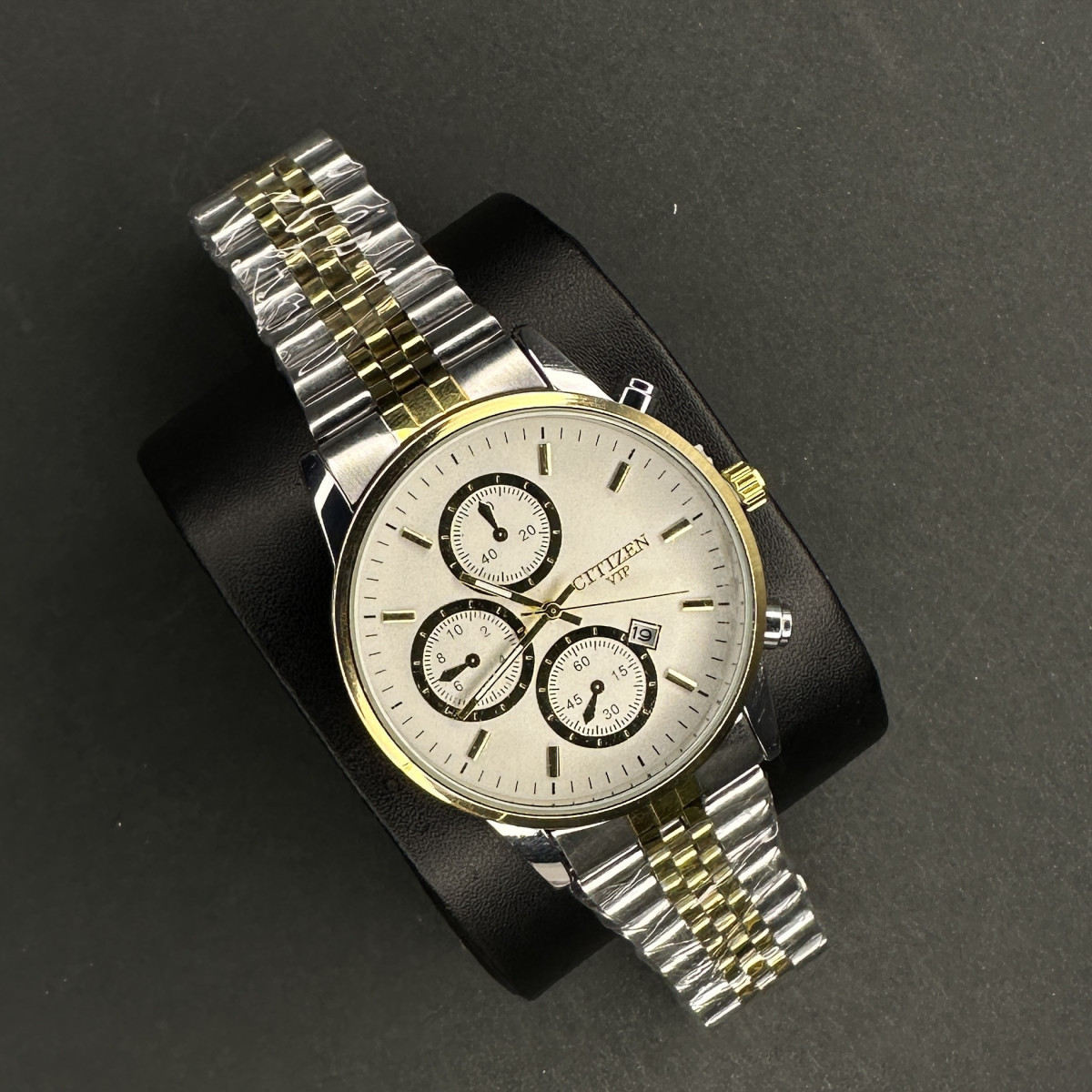 سیتیزن کد(6061) قاب طلایی صفحه سفید بند نقره ای طلایی