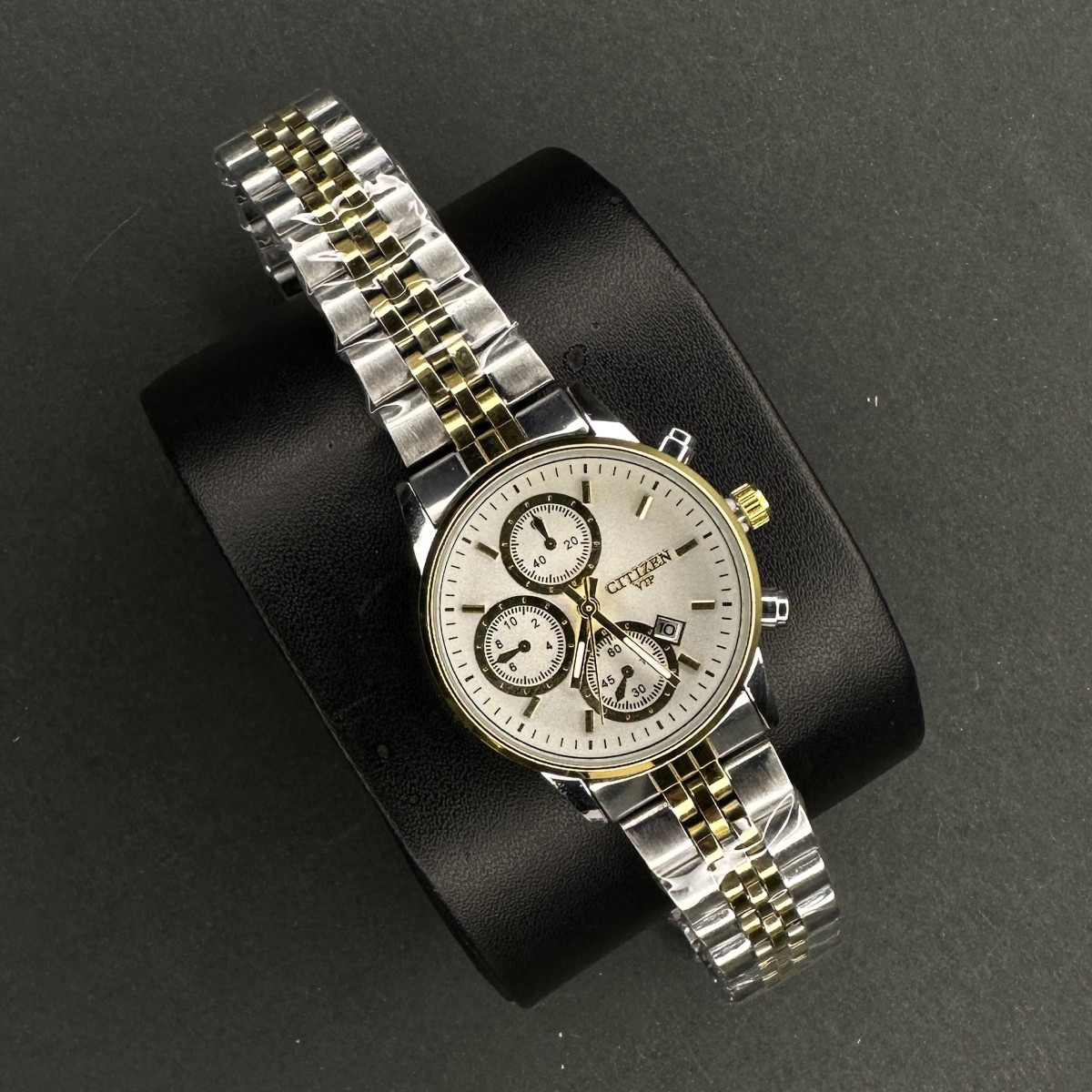 سیتیزن کد(6061) قاب طلایی صفحه سفید بند نقره ای طلایی