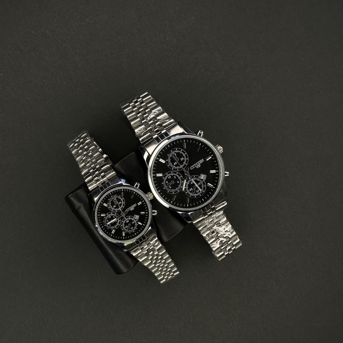 سیتیزن کد (6107) قاب نقره ای صفحه مشکی بند نقره ای