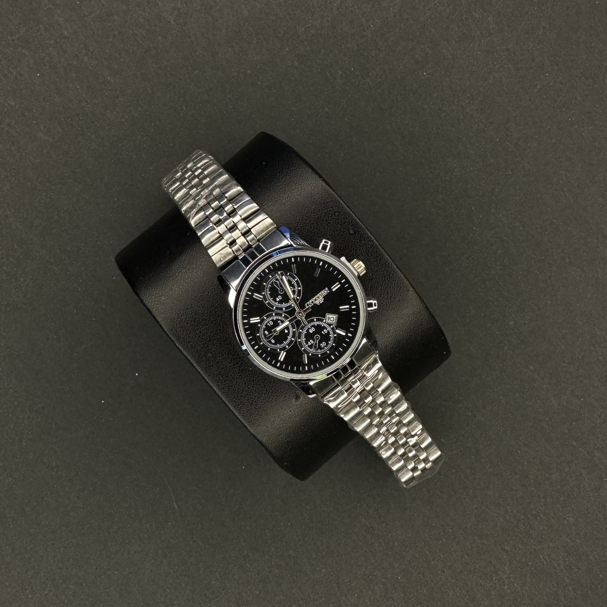 سیتیزن کد (6107) قاب نقره ای صفحه مشکی بند نقره ای