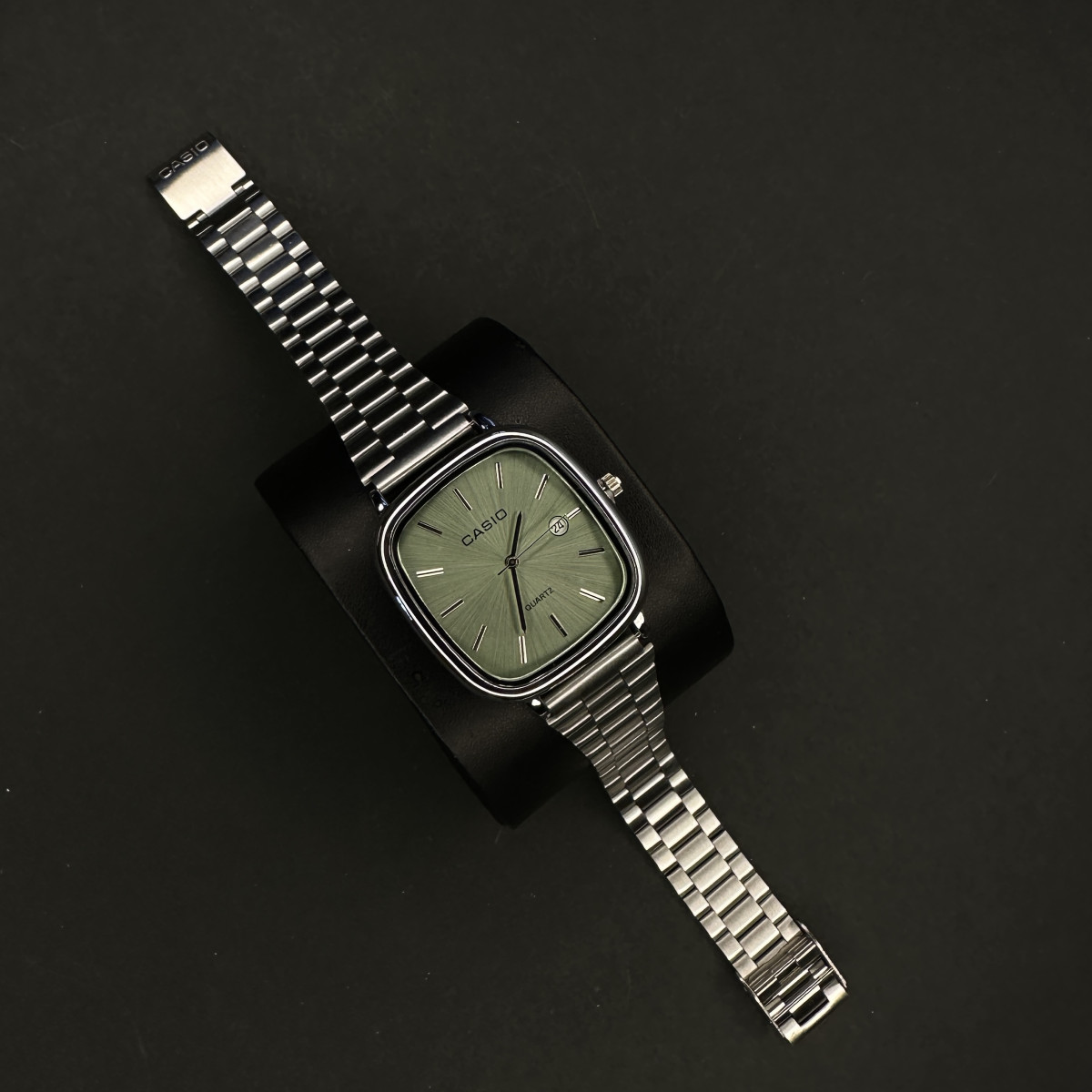 کاسیو اولدمانی مردانه کد(6228) نقره ای صفحه سبز روشن