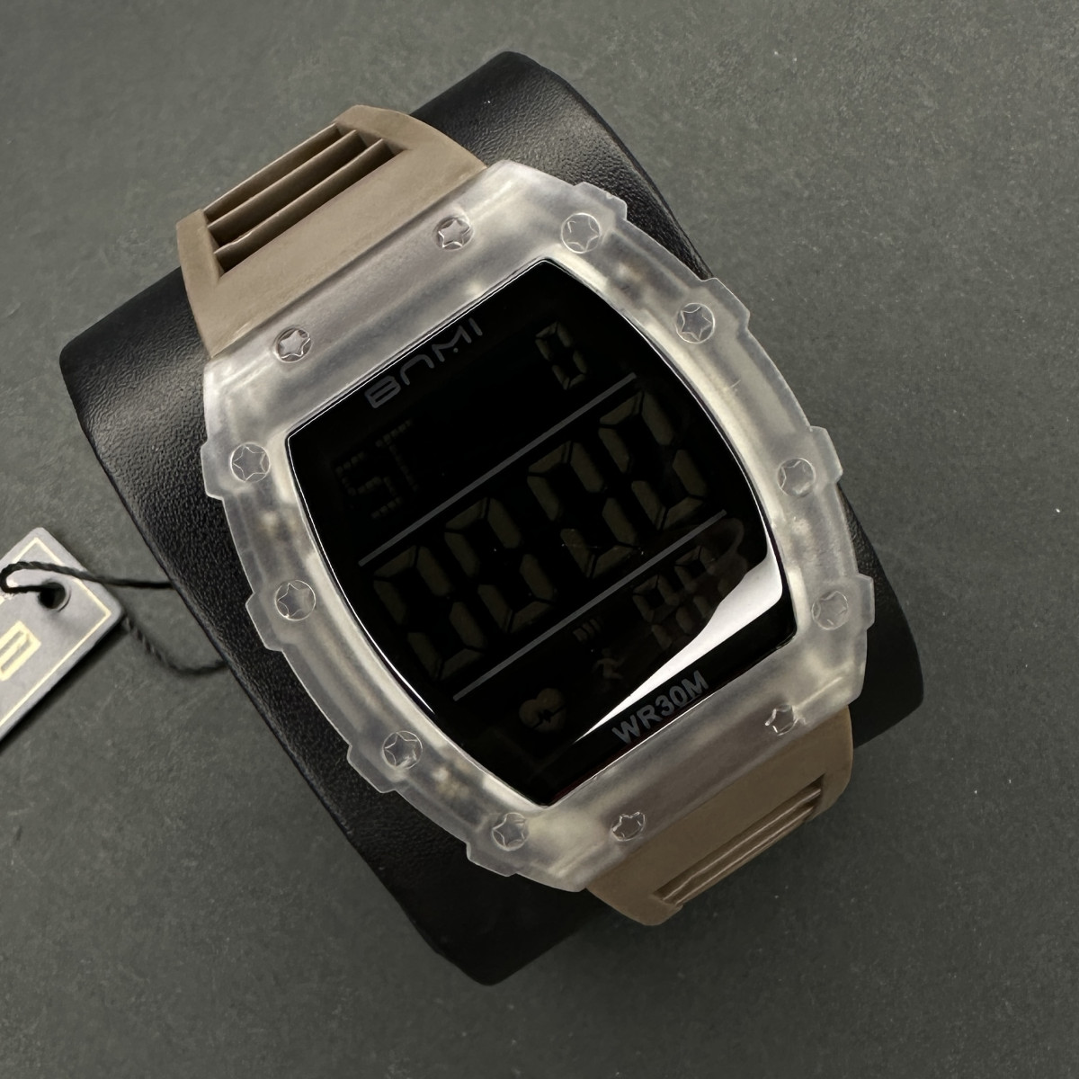 بنمی دیجیتالی مردانه کد(6291) قاب شفاف بند قهوه ای