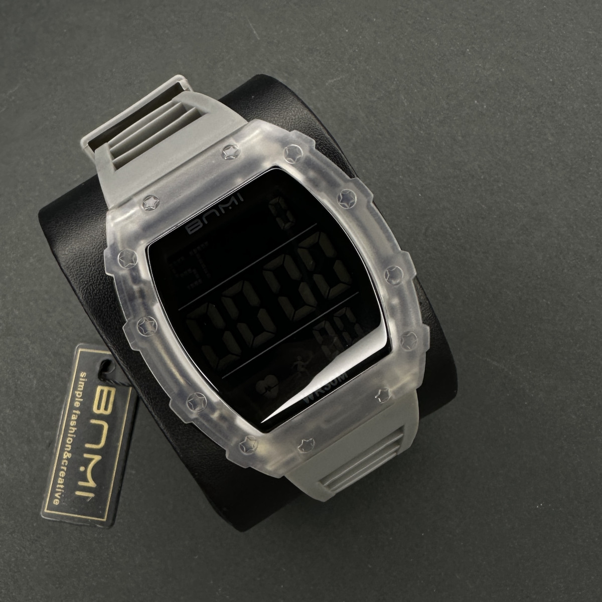 بنمی دیجیتالی مردانه کد(6290) قاب شفاف بند طوسی