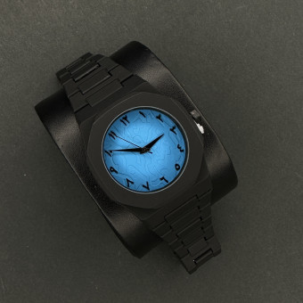 دارک واچ باجعبه شرکتی کد (6255)تمام مشکی صفحه آبی