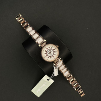 زنانه دایره ای Sunlifex کد (6397) قاب رزگلد صفحه سفید بند سفید رزگلد