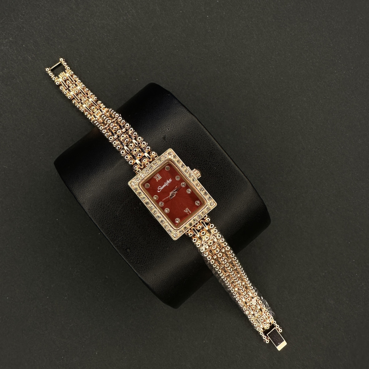 زنانه مستطیلی Sunlifex کد (6399) رزگلد صفحه قرمز