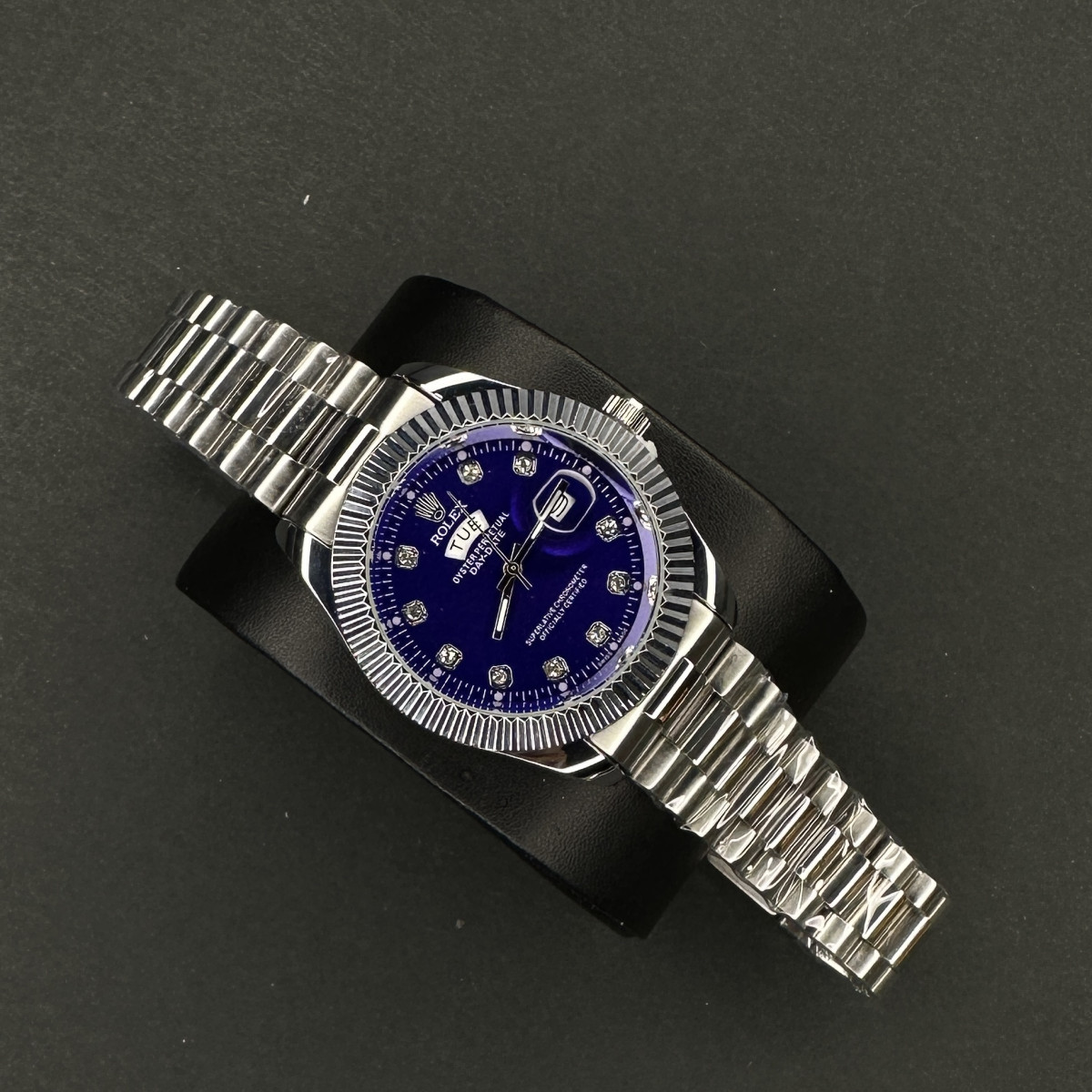 رولکس دو تقویمه کد(6413) تمام نقره ای صفحه سرمه ای