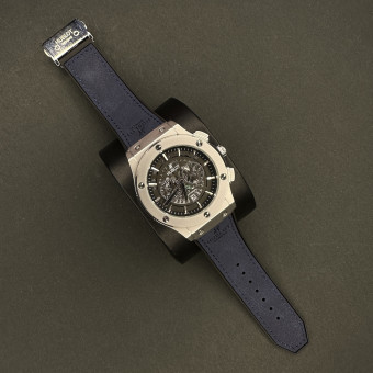 هابلوت مردانه کد(6558)قاب نقره ای صفحه مشکی کاستوم بند سرمه ای