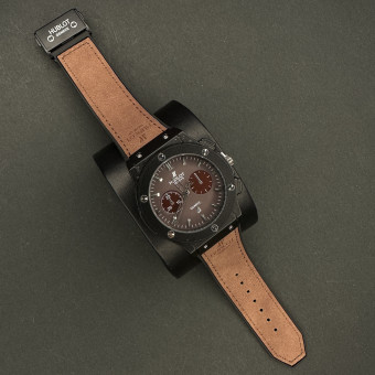 هابلوت مردانه کد(6559)قاب مشکی بند قهوه ای