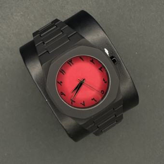 دارک واچ بدون جعبه کد (6481) قاب مشکی صفحه قرمز اعداد مشکی بند مشکی