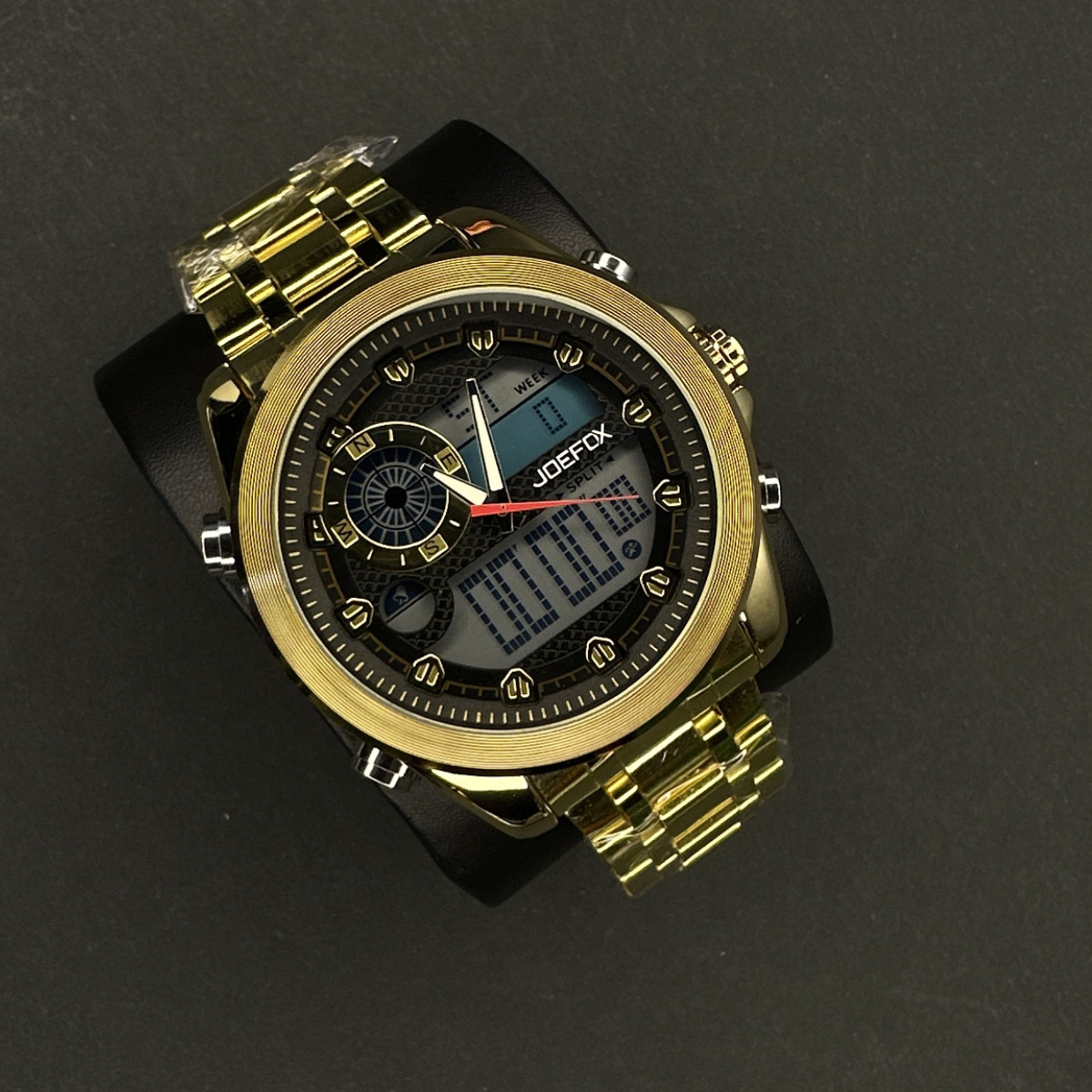 JOEFOX مردانه کد(6578) قاب و بند طلایی صفحه مشکی