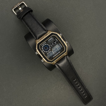 کاسیو جهان نما بند چرمی مردانه کد (6583) قاب بژ بند مشکی