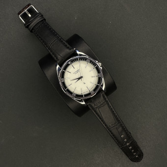 سیتیزن مردانه کد (6595) قاب نقره ای مشکی صفحه سفید بند مشکی