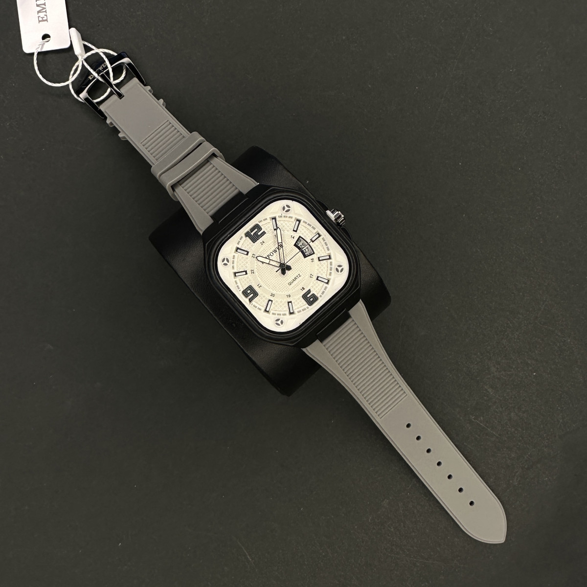 EMPOWER مردانه کد (6596) قاب مشکی صفحه سفید بند طوسی