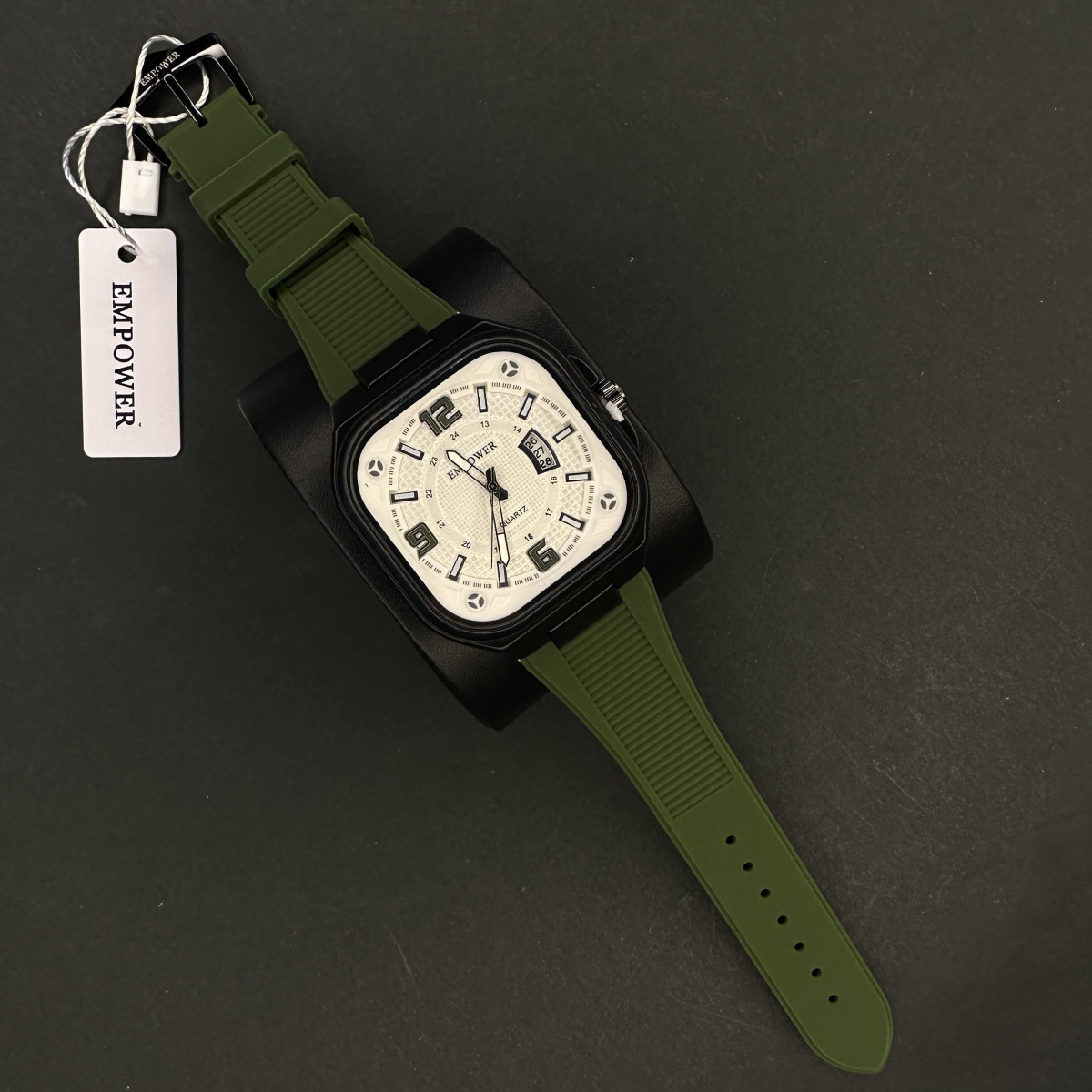 EMPOWER مردانه کد (6599) قاب مشکی صفحه سفید بند سبز