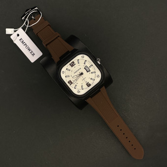 EMPOWER مردانه کد (6602) قاب مشکی صفحه سفید بند قهوه ای