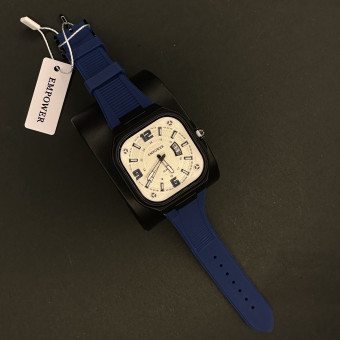 EMPOWER مردانه کد (6605) قاب مشکی صفحه سفید بند آبی تیره