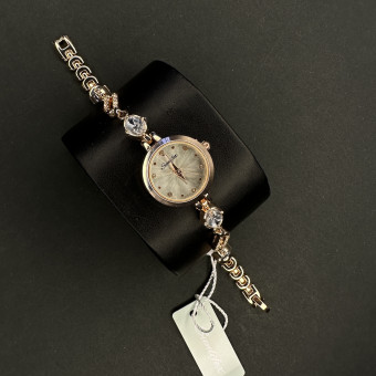 زنانه دایره ای Sunlifex کد (6612) قاب و بند رزگلد صفحه نقره ای