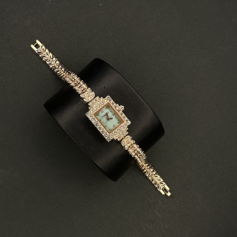 زنانه مستطیلی Sunlifex کد (6616) قاب و بند رزگلد صفحه آبی روشن